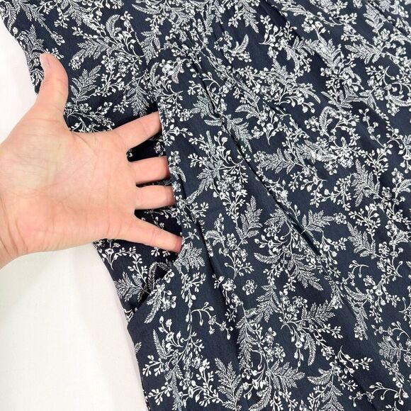 Garnet Hill Mini Dress Womens Large Navy Blue Viscose Tiered Floral Cap Sleeve - Picture 4 of 11